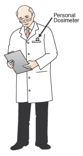 Physician wearing a personal dosimeter